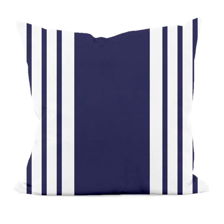 Navy and White Striped Square Polyester Decorative Pillow