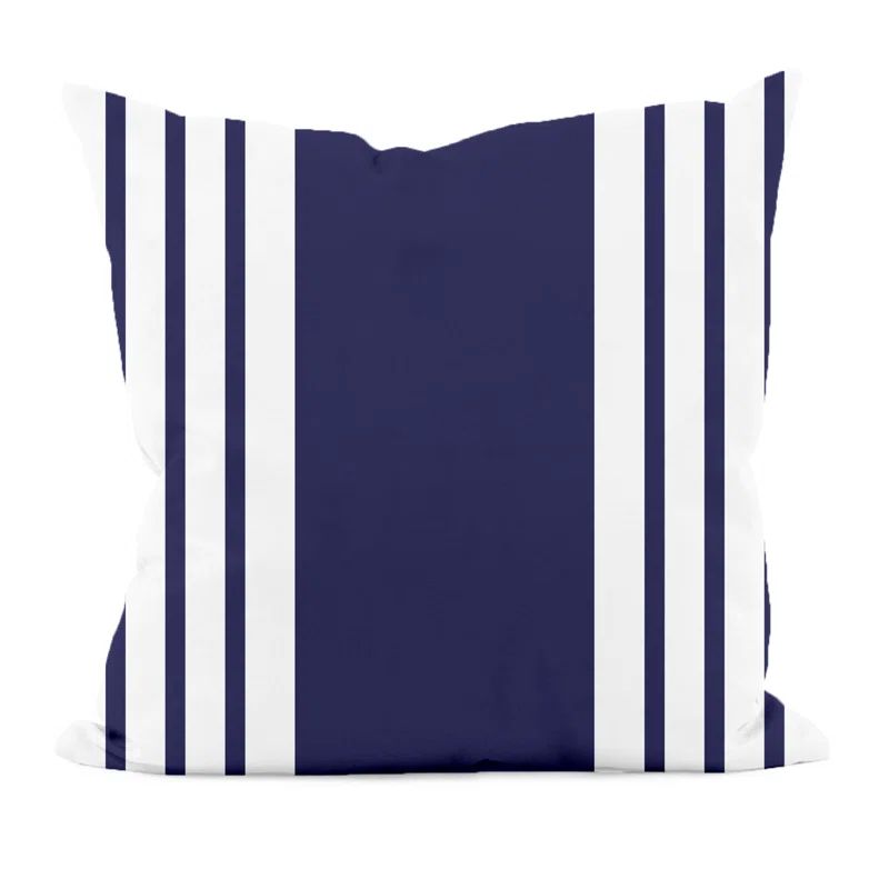 Navy and White Striped Square Polyester Decorative Pillow