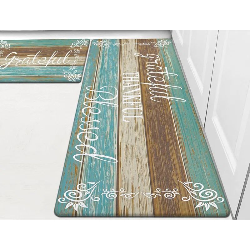 Teal Blue Cushioned Anti-Fatigue Kitchen Mat Set