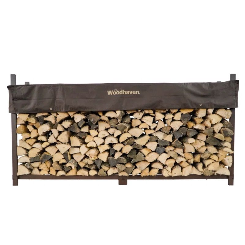 Woodhaven Black Steel Firewood Log Rack with Cover
