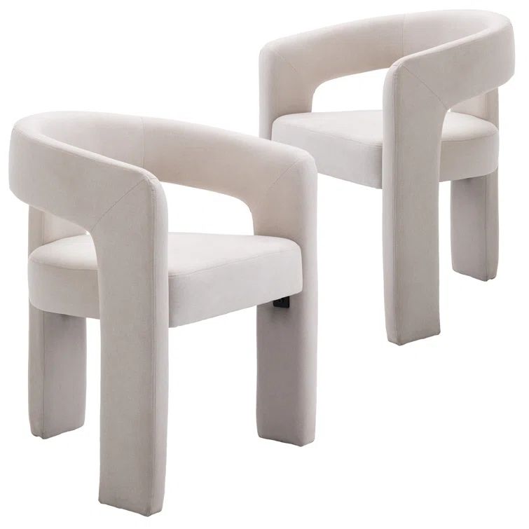 Beige Linen Upholstered Barrel Side Chairs with Metal Frame, Set of 2