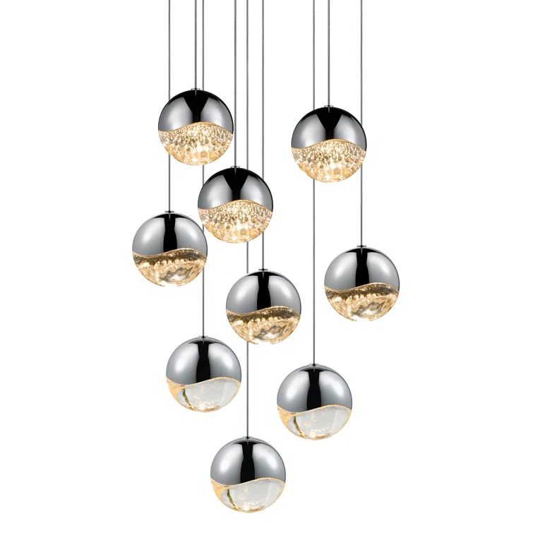 Brass and Crystal LED Globe Pendant Light