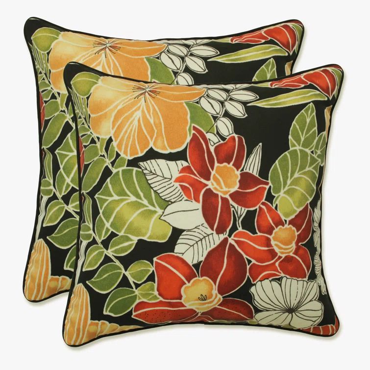Clemens Noir Floral Rectangular Outdoor Throw Pillows Set