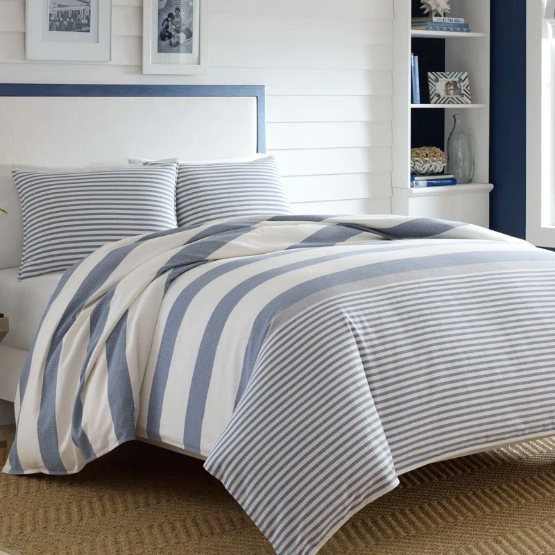Nautical Blue and White Cotton Queen Duvet Set