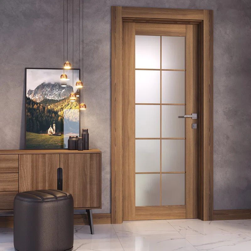 Pecan Nutwood Solid Composite 10-Lite Frosted Glass Interior Door