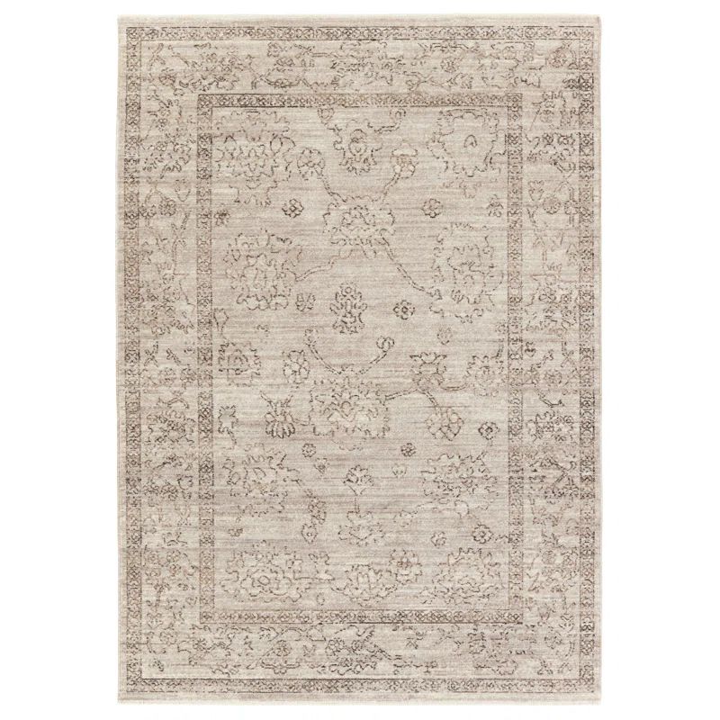 Leila Distressed Floral Gray and Cream 5' x 7' Synthetic Rug