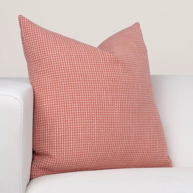 Coral and Cream Chunky Basket Weave Square Throw Pillow 16 x 16