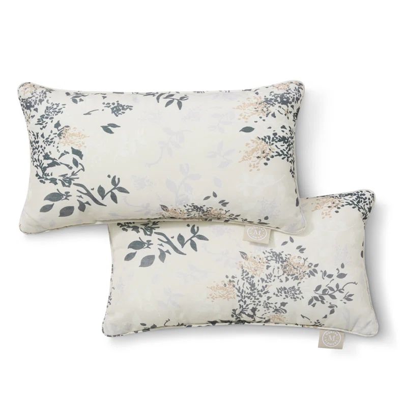 Warm Grey Floral Polyester Lumbar Pillow Set, 11" x 18"
