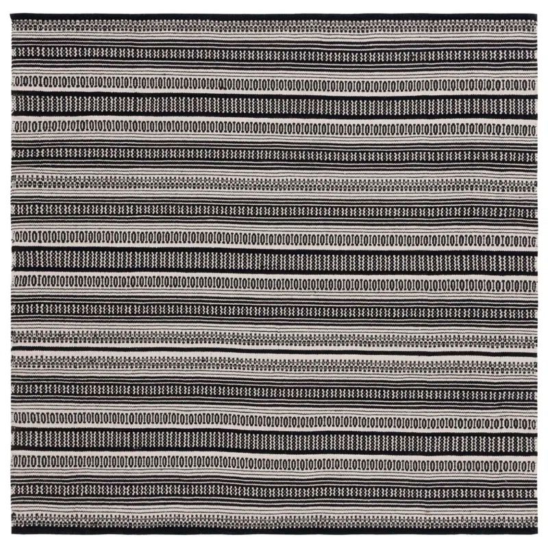 Montauk 6' Square Black and Ivory Flat Woven Cotton Rug