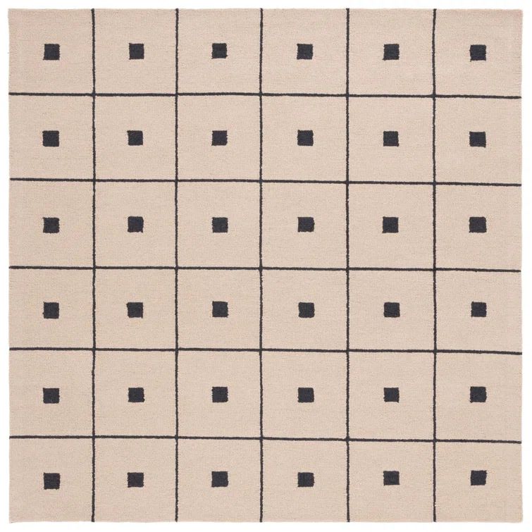 Beige and Black 6' x 6' Handmade Wool Square Rug
