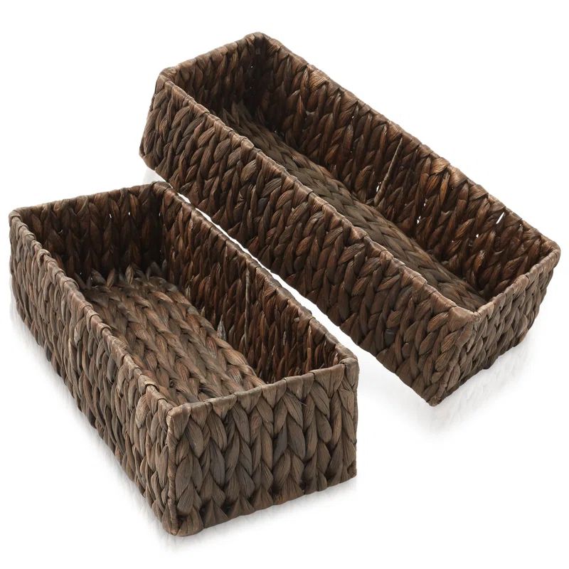 Espresso Seagrass Rectangular Storage Baskets, Set of 2