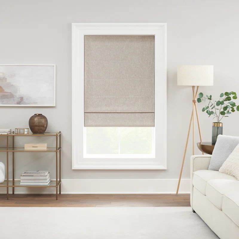 Drewton Motorized Cordless Blackout Roman Shade in Beige Fabric