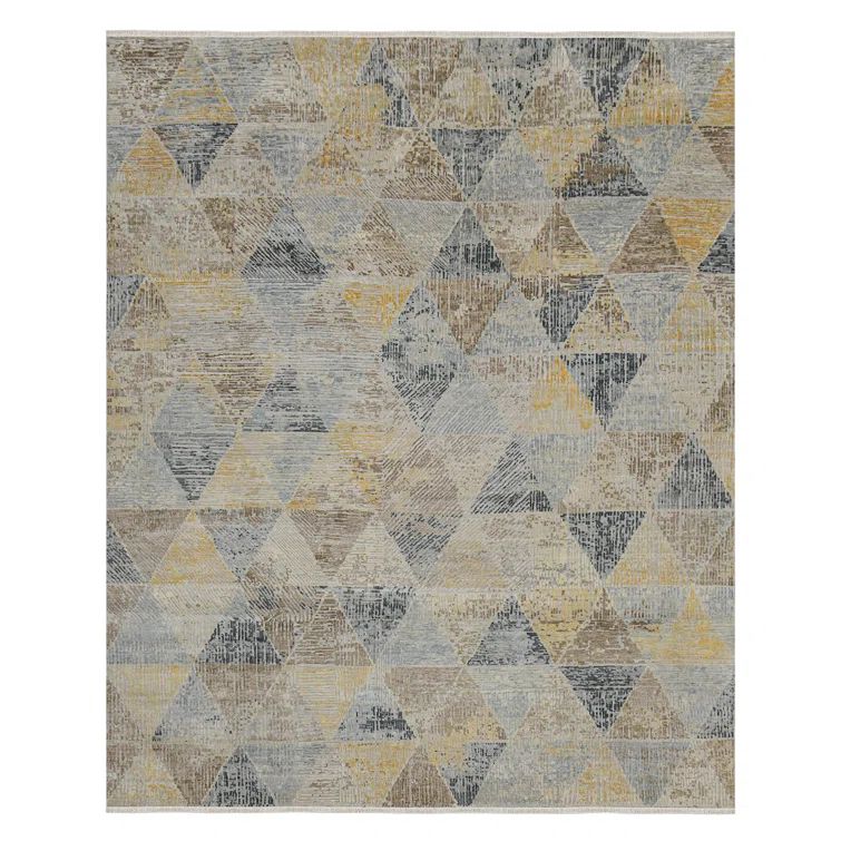 Ivory Silk-Wool Blend 2'x3' Hand-Knotted Geometric Area Rug
