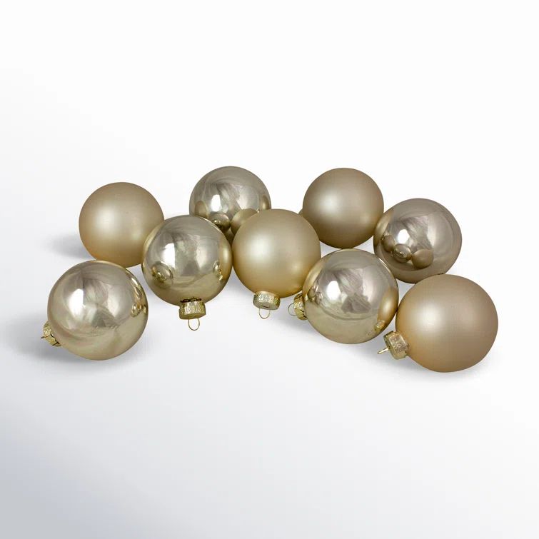 Champagne Gold Glass Ball Christmas Ornaments Set of Nine
