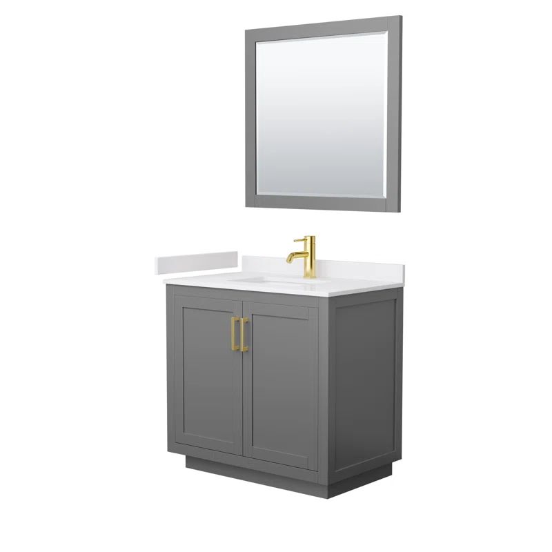 Miranda 36'' Dark Gray Single Freestanding Bathroom Vanity with White Marble Top