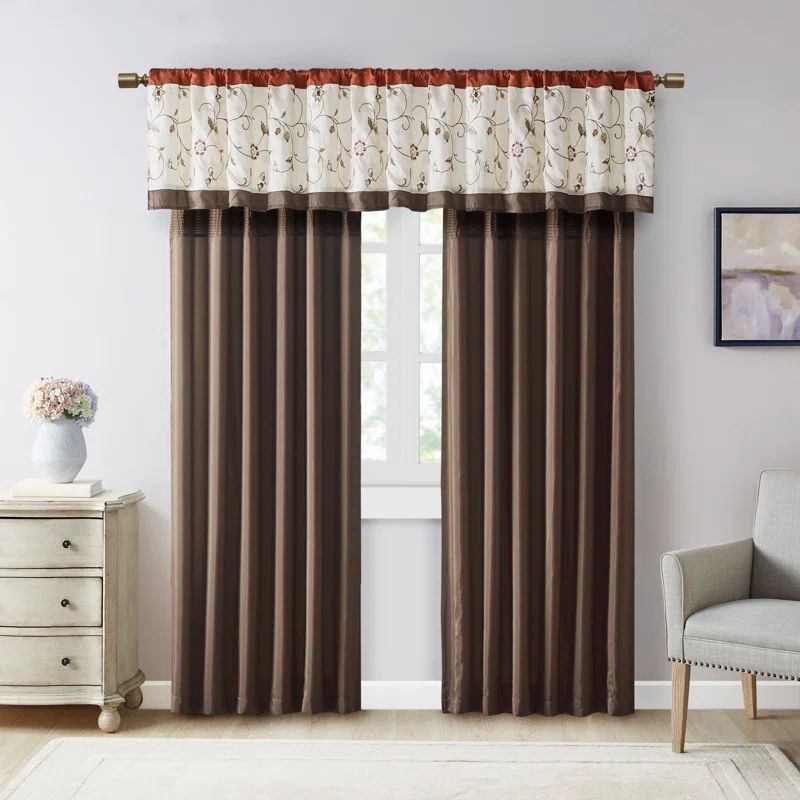 Spice Embroidered Ground Length Blackout Curtain Panel