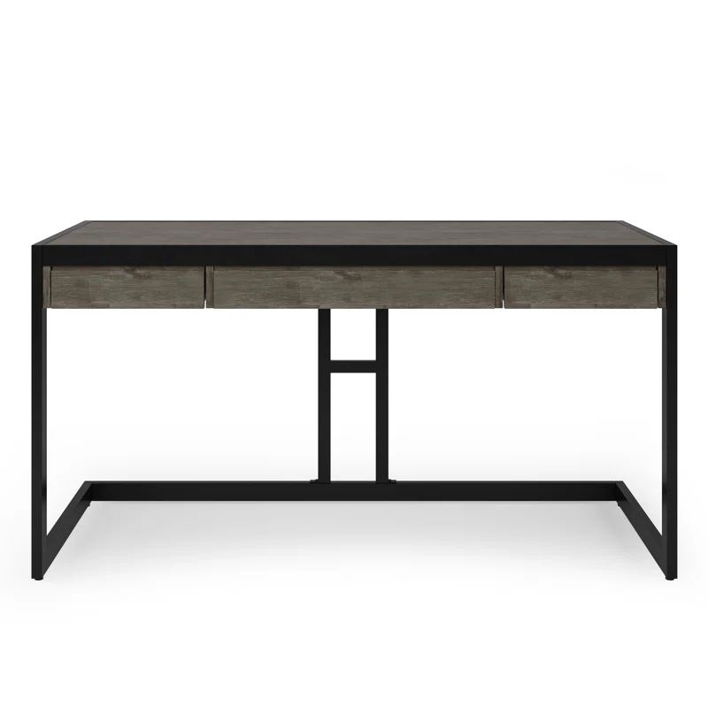 Erina Farmhouse Grey Solid Acacia Wood Desk with Keyboard Tray