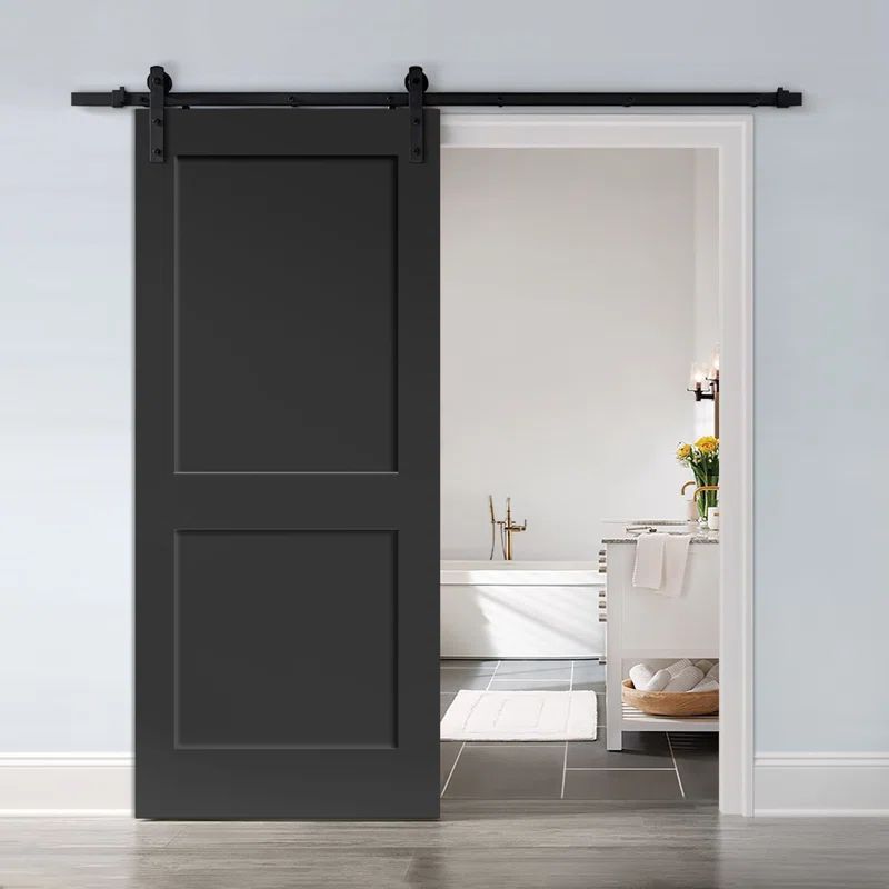 Black Painted Composite Modern Interior Sliding Barn Door Kit, 24" x 80"