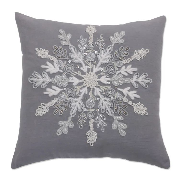 Silver Embroidered Christmas Square Throw Pillow