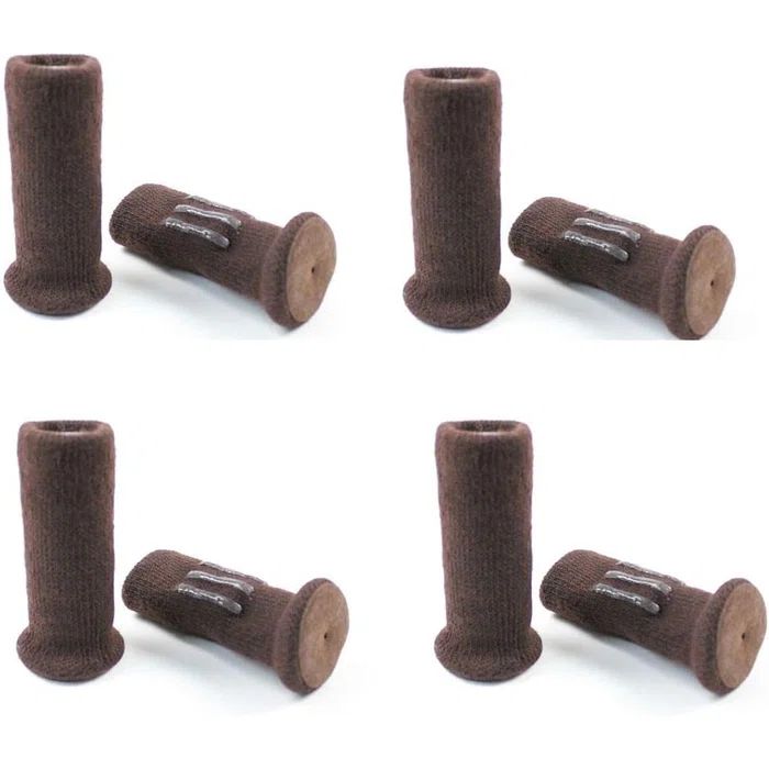 Dark Brown Cylindrical Rubber Grip Furniture Socks with Felt Bottom - Set of 8