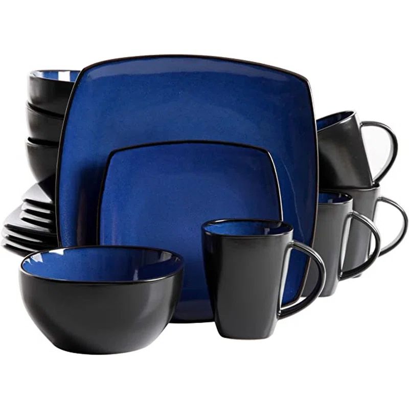 Sapphire Blue Square Porcelain Dinnerware Set, Service for 4