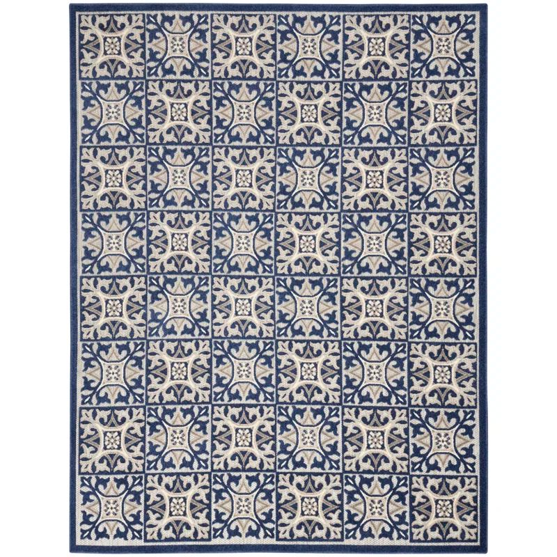 Aloha Modern Mosaic Blue Geometric 7'10" x 10'6" Outdoor Rug