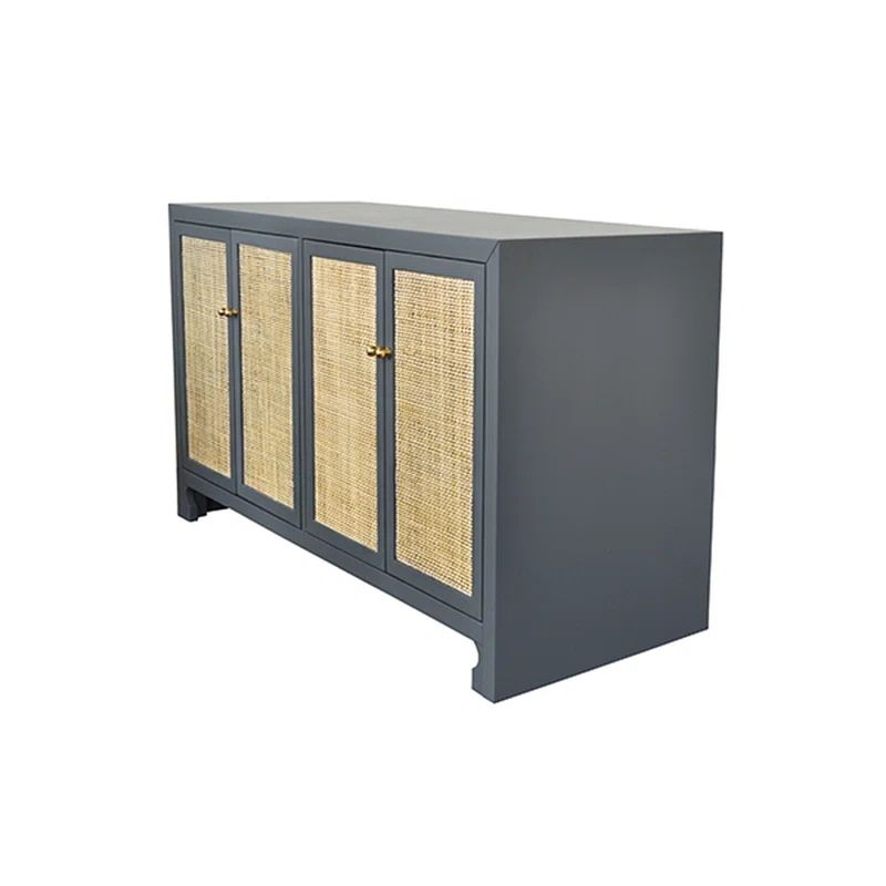 Sofia 58'' Gray Lacquer Pine Wood & Cane Sideboard with Adjustable Shelving
