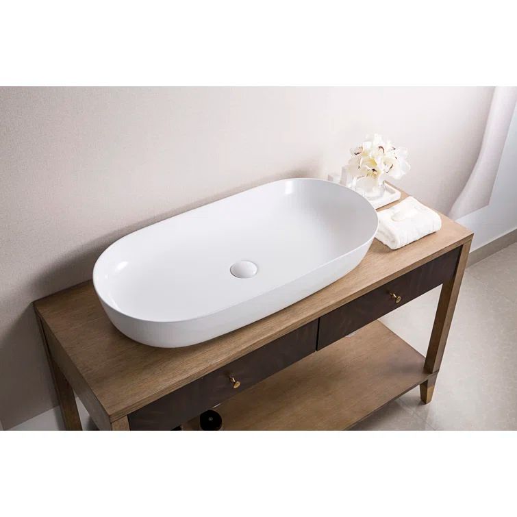 Vista 32" White Ceramic Oval Above-Counter Bathroom Vessel Sink