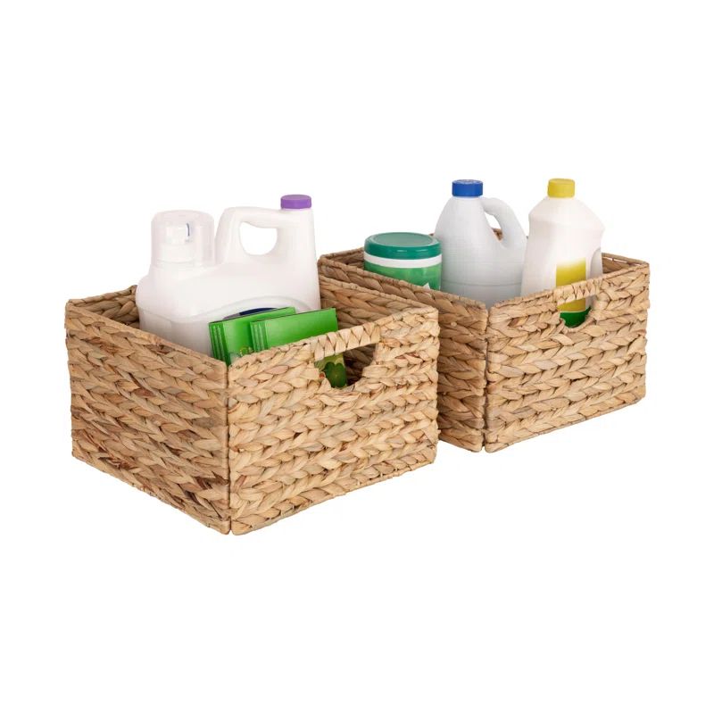 Natural Woven Hyacinth and Steel Square Storage Basket Set