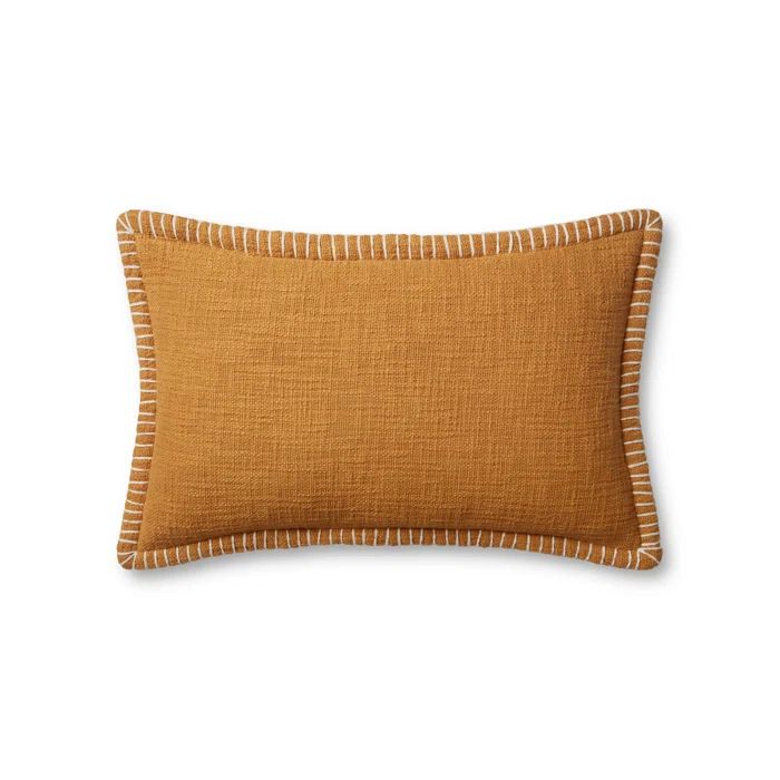 Gold Cotton Lumbar Throw Pillow with Quilted Design