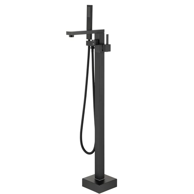 Matte Black Brass Floor-Mounted Freestanding Tub Filler