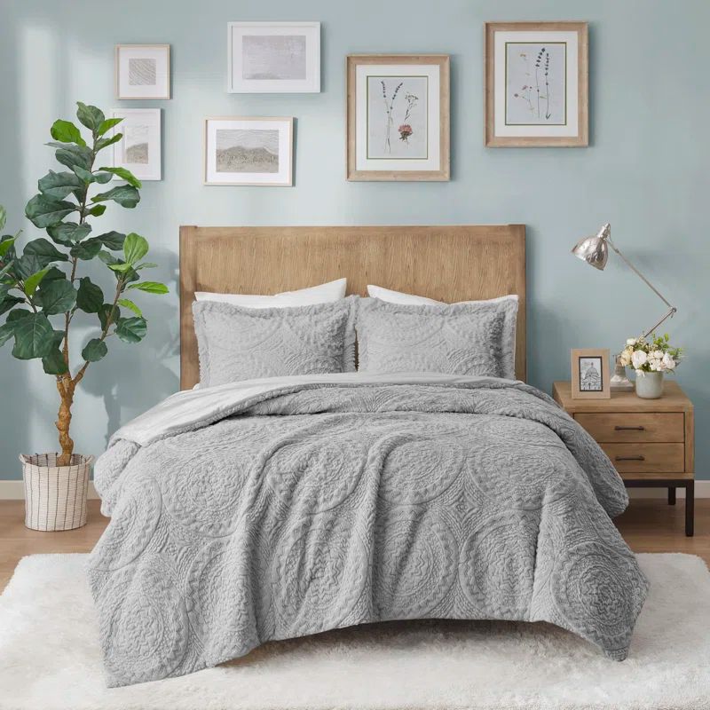 Gray Twin Faux Fur Reversible Bedspread Set