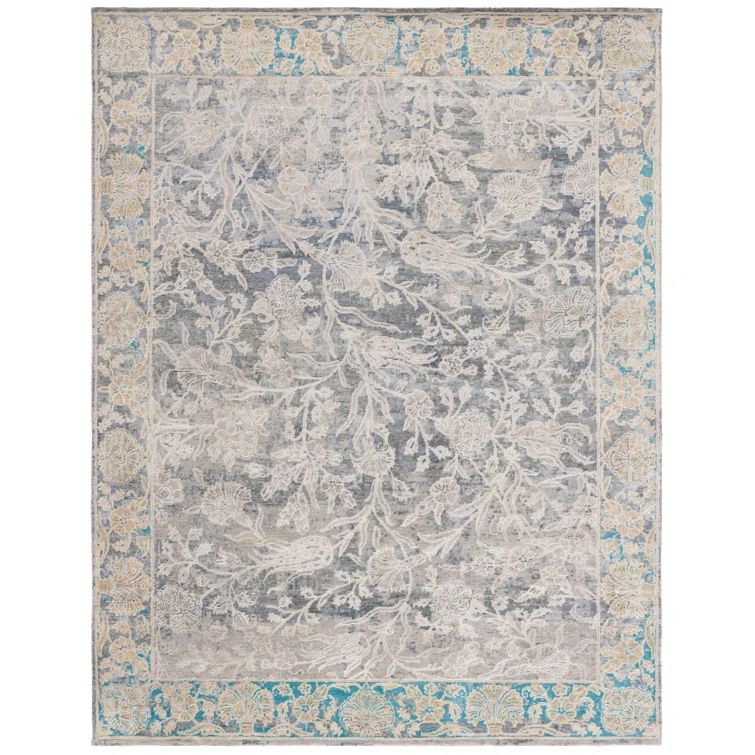 Gray Hand-Knotted Wool and Silk 8' x 10' Area Rug