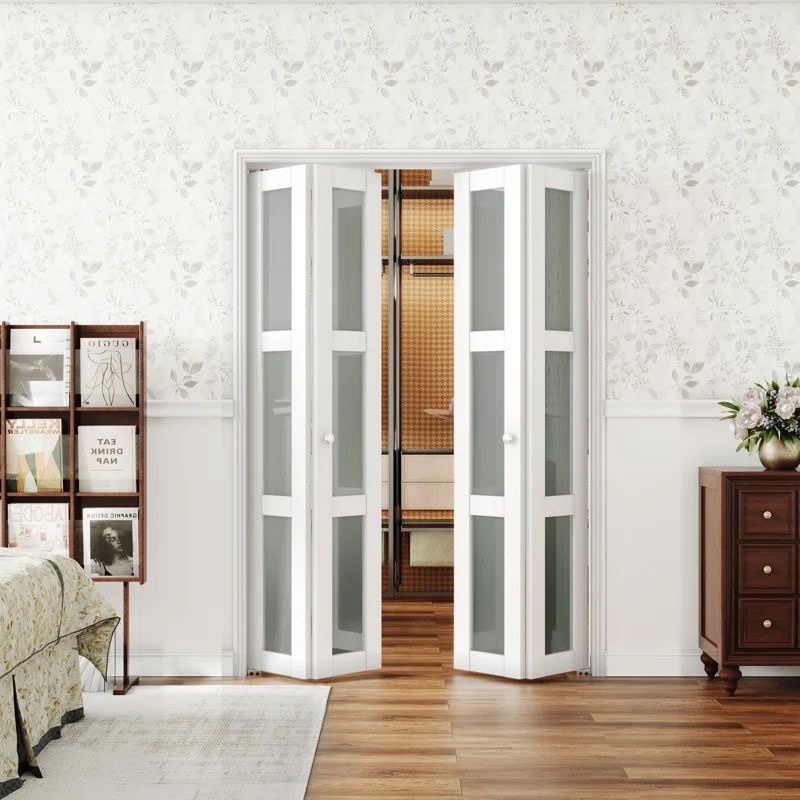 White MDF Bi-Fold Door with Frosted Glass Panels