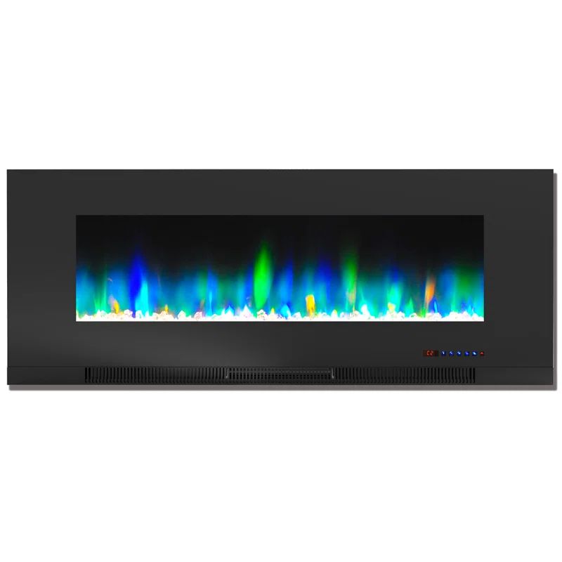 Cambridge 50-Inch Black Wall Mount Electric Fireplace with Multicolor LED Flames and Crystal Rocks