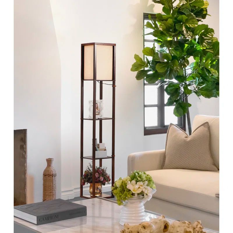 White Adjustable 63" Floor Lamp with Shelves for Nursery