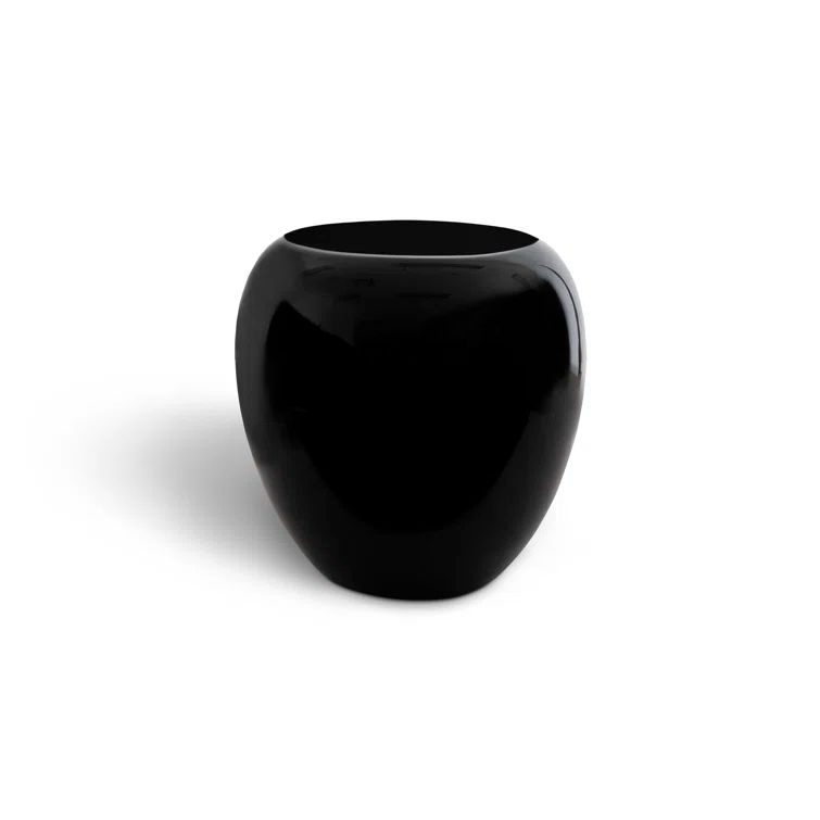 Transitional Round Black Stone Side Table 24"