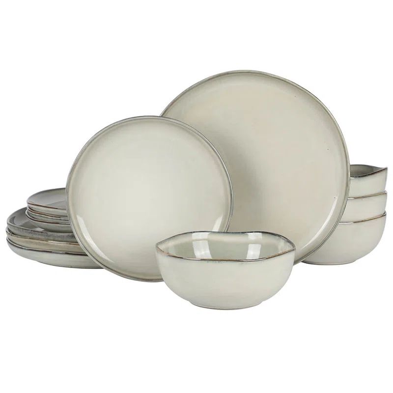 Moon White 12-Piece Ceramic Dinnerware Set with Semi-Glossy Finish