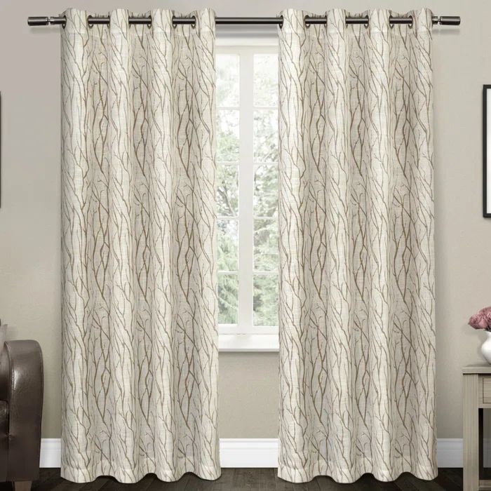 Set of 2 84"x54" Oakdale Textured Linen Motif Grommet Top Sheer Window Curtain Panel Taupe - Exclusive Home: Sheer Drapes