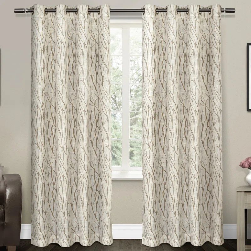 Set of 2 84"x54" Oakdale Textured Linen Motif Grommet Top Sheer Window Curtain Panel Taupe - Exclusive Home: Sheer Drapes