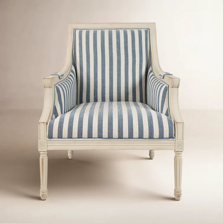 Handcrafted Blue Stripe Wood Accent Chair