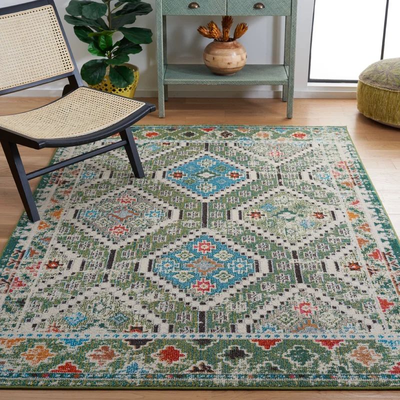 Blue and Green Hand-knotted Synthetic 4' x 6' Area Rug