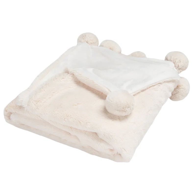 Dalson Ivory Cotton Pom Pom Throw Blanket 25"x18"