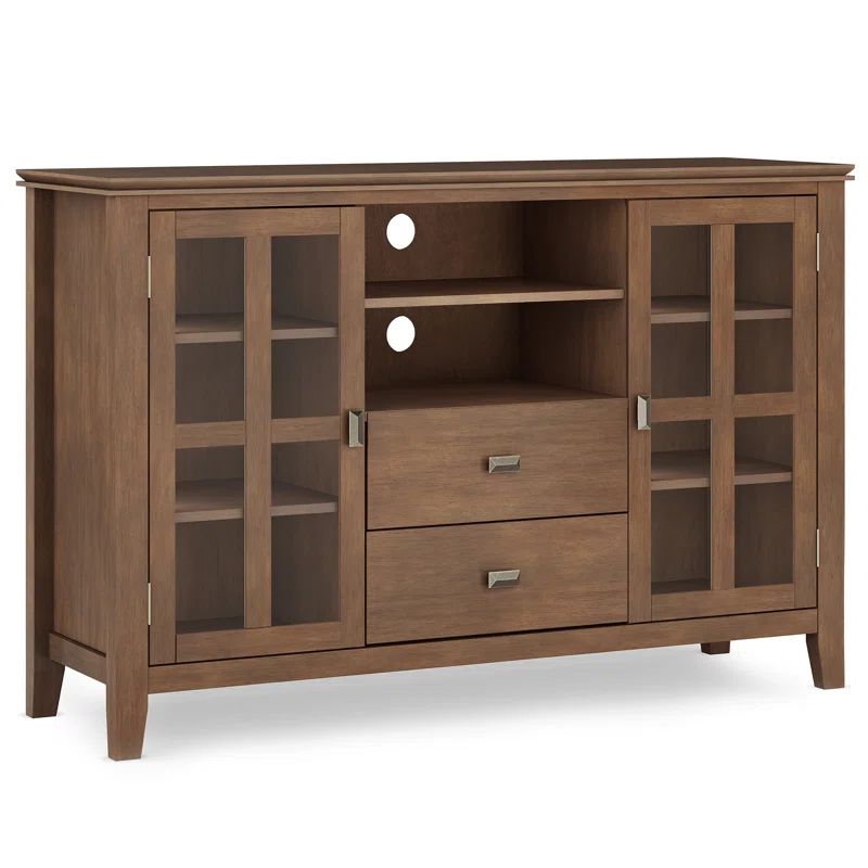 Rustic Natural Aged Brown Solid Wood TV Media Stand with Cabinets
