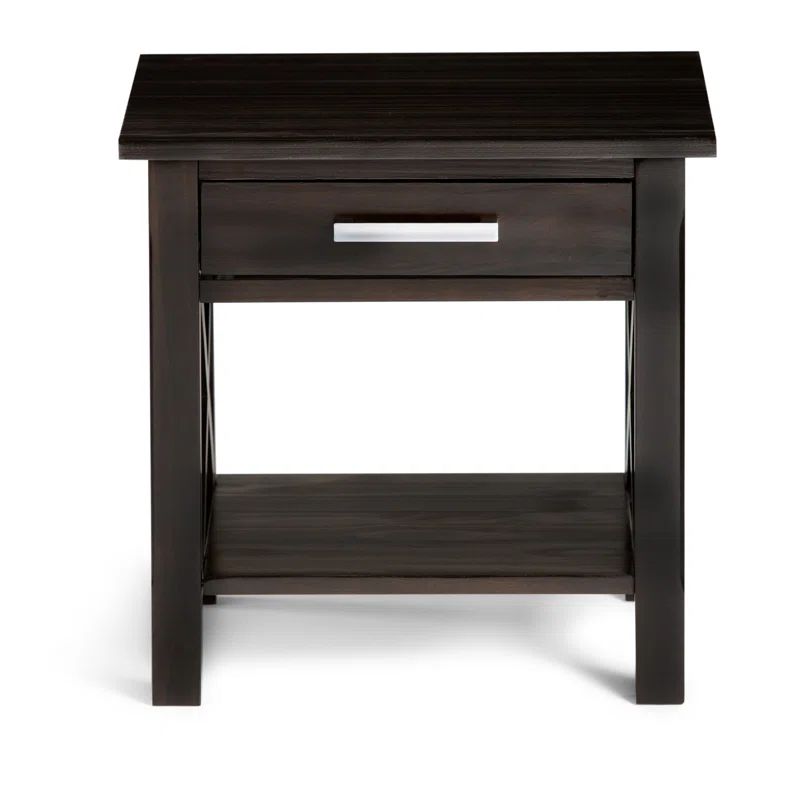 Hickory Brown Solid Pine Wood End Table with Storage Drawer