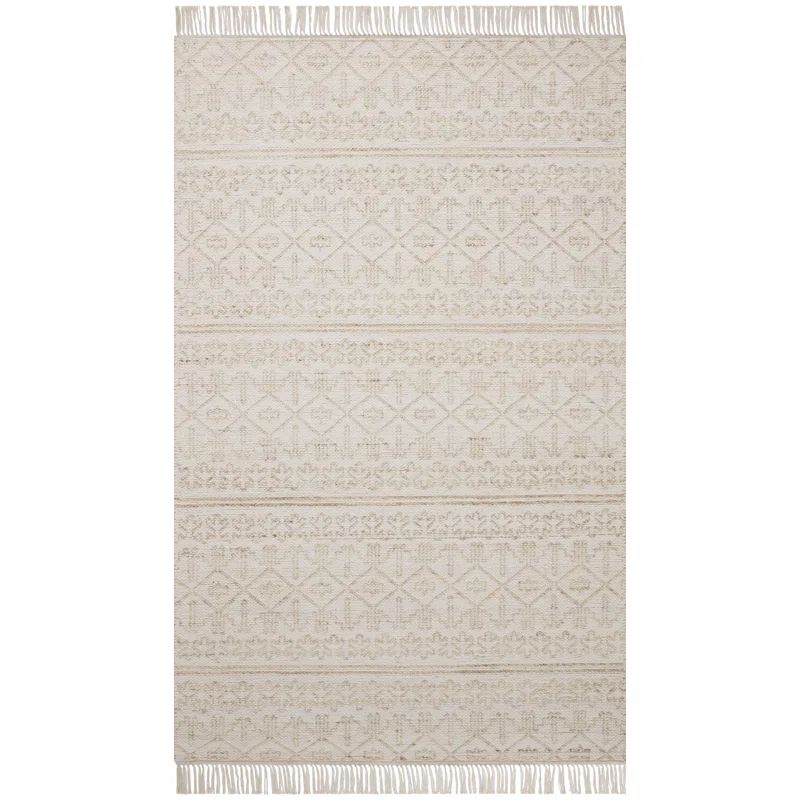 Sand and Ivory Geometric Wool Cotton Flatweave Rug 3'-6" x 5'-6"