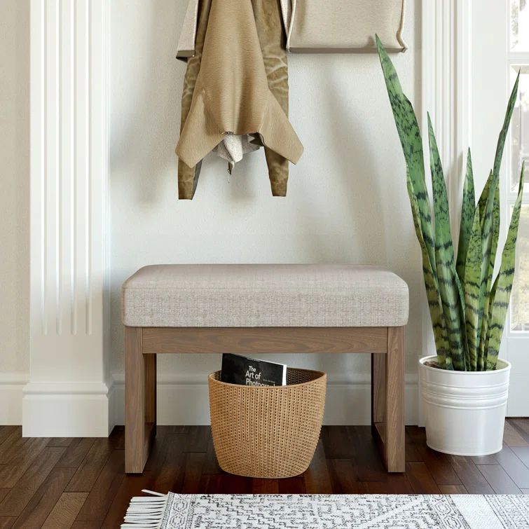 Sleek Platinum Tweed Narrow Profile Footstool Ottoman Bench
