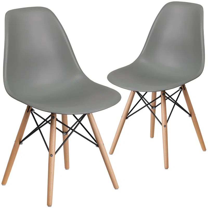 Mid-Century Modern Moss Gray Side Chair with Wooden Legs