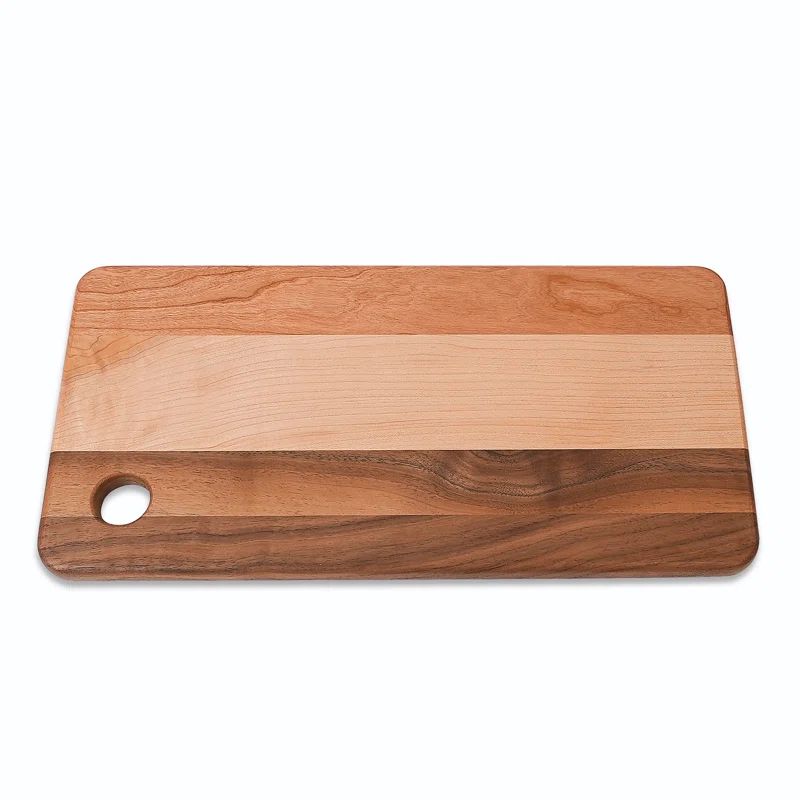 Mixed Hardwood Rectangular Cutting Board with Thumb Hole, 14x7x10/16 in