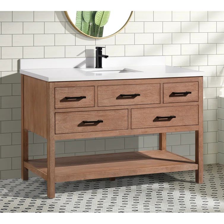 Betty Weathered Brown Solid Wood Bathroom Vanity with Quartz Top